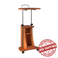 Techni Mobili RTA-B002-WG01 Sit-to-Stand Rolling Adjustable Height Laptop Cart With Storage, Woodgrain